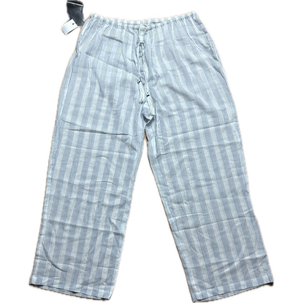 Skin Addressing The Body White & Blue Striped Soft Flowy Pants Sheer Tagged 3 M
